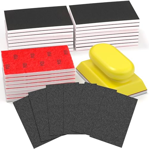 BURMONG 25PCS Sanding Sponge Set with Hand Sanding Block, 3×4 Inch Wet & Dry Foam Sanding Blocks, 120 Grit, Reusable for Wood, Furniture, Metal & Drywall 120 Grit Set