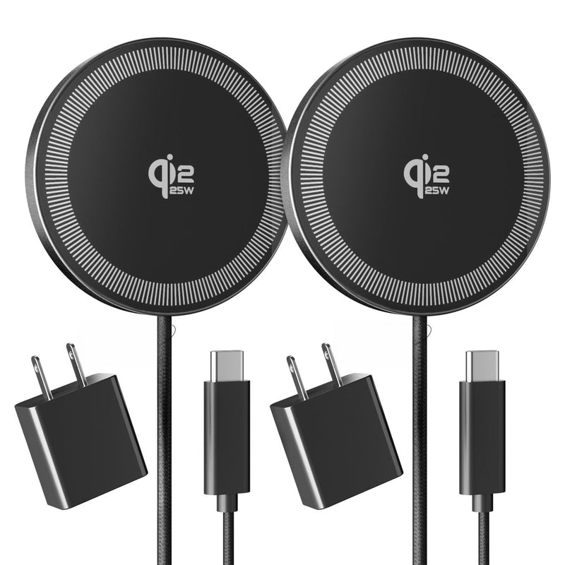2Pack Magnetic Wireless Charger 25W Fast Charger for iPhone 17/16/15/14/13/12 Series & AirPods, Portable Wireless Charging Pad for Travel Home Office Desk, 10FT-Black with Plugs Black