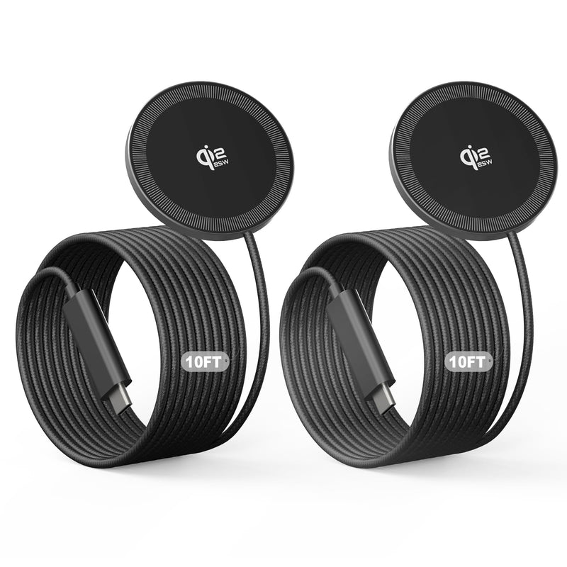 2Pack Magnetic Wireless Charger 25W Fast Charger for iPhone 17/16/15/14/13/12 Series & AirPods, Portable Wireless Charging Pad for Travel Home Office Desk, 10FT-Black Black