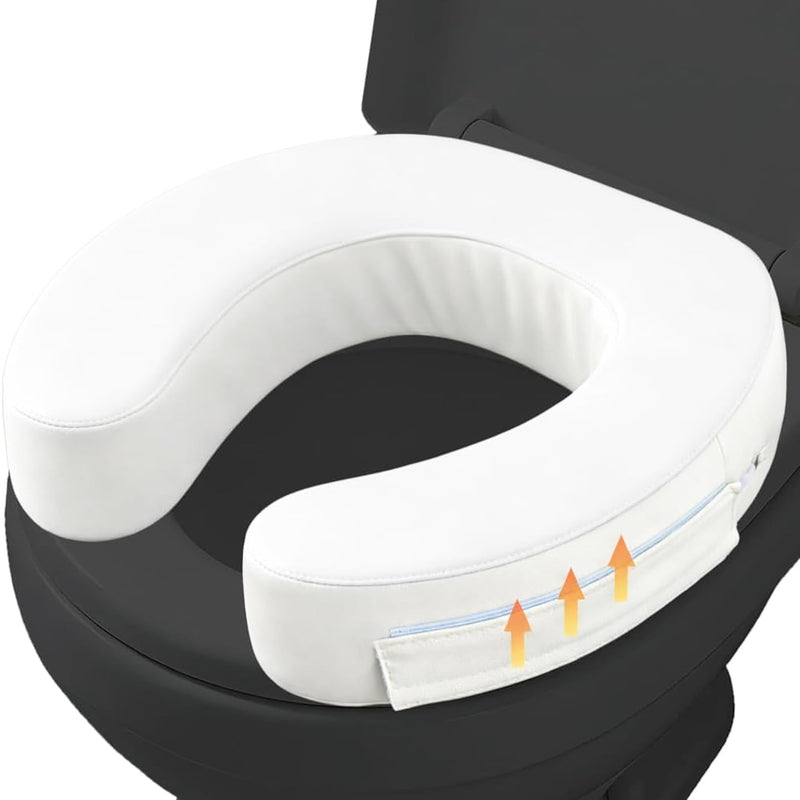 3-Inch Padded Raised Toilet Seat Cushion for Seniors, Firm High-Density Foam Toilet Seat Riser with Waterproof Cover, Easy to Clean, Fits Standard and Elongated Toilets (White) White 3 inches