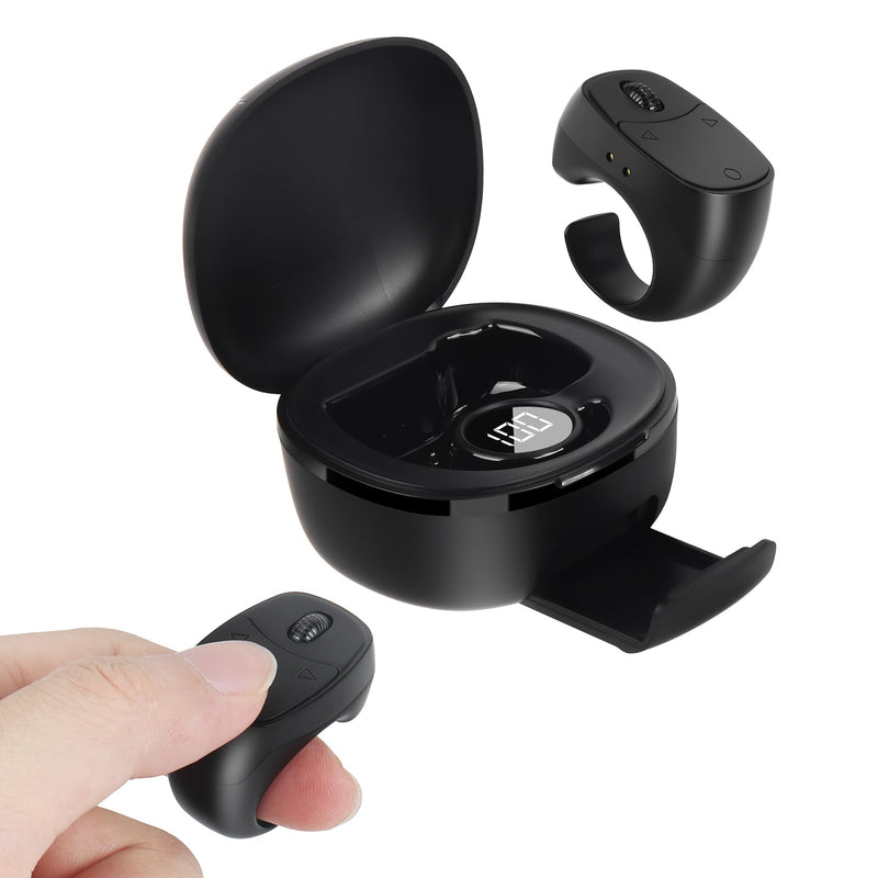 Mini Finger Ring Mouse with Charging Case Wearable Bluetooth Remote Control Thumb Mouse Wireless Handheld Air Mouse for Smartphone Tablet PC Laptop MacBook for Page Turn Take Photo Watch Video, Black