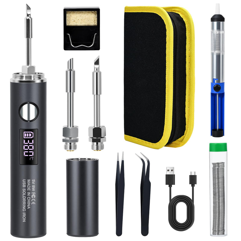 Cordless Soldering Iron, 10-Piece Kit 1400mAh Rechargeable Soldering Iron, 7 Seconds Fast Heating 500°F-788℉, Adjustable Temperature with LED Light for Electric Repairs & DIY Projects