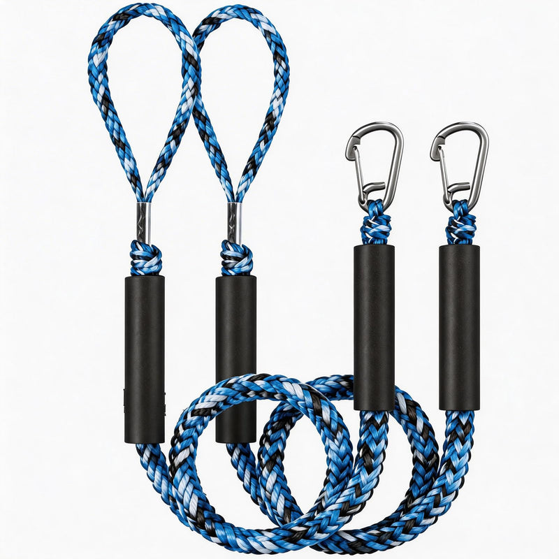Blue Bungee Dock Lines for Boats 4.3 FT 2 Pack, Marine Grade Shock Absorbing Boat Dock Lines with 316 Stainless Steel Clips, Heavy Duty Mooring Rope for Jet Ski, PWC, Pontoon, Kayak, Yacht Accessories Blue