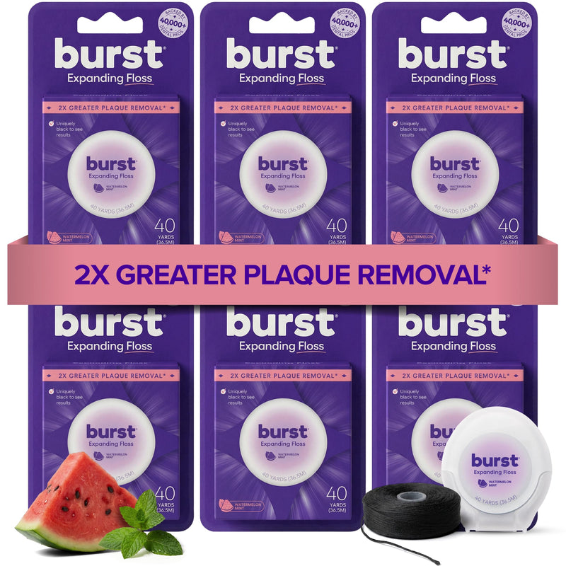 BURST Expanding Dental Floss (Watermelon Mint/240 Yards) | Stain Absorbing & Woven Teeth Floss with Xylitol Coating to Fight Cavities | Vegan | Paraben Free Expanding Floss 720 Foot (Pack of 1)