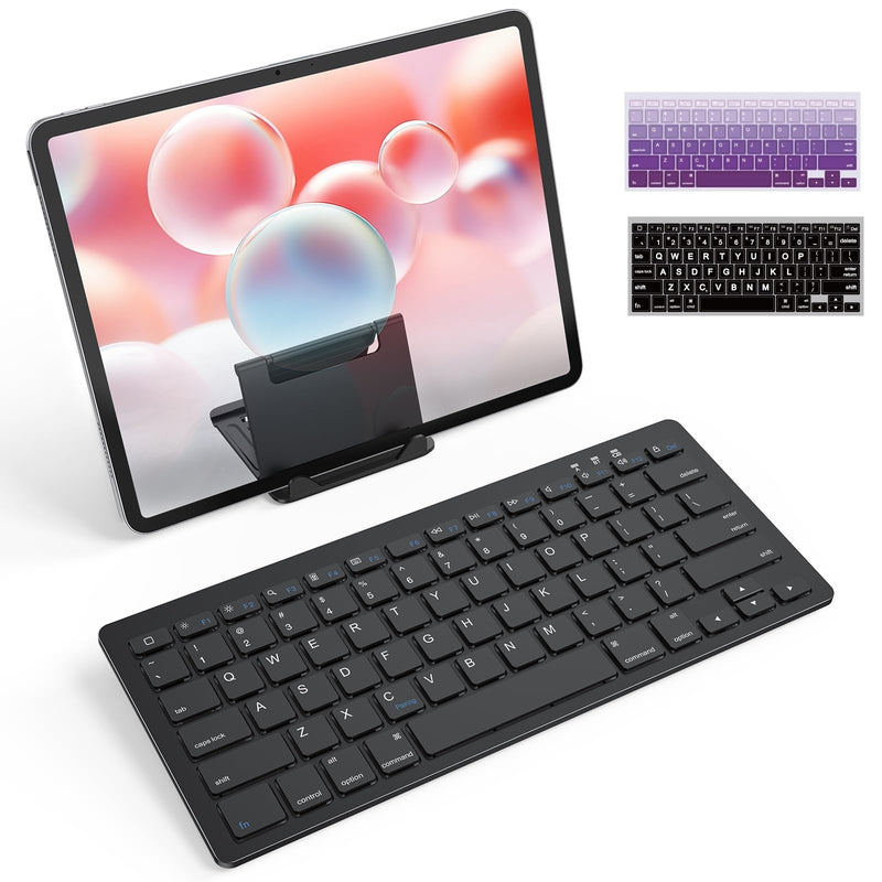 OMOTON Rechargeable Bluetooth Keyboard for iPad/iPhone with Stand Holder | Compact Wireless Keyboard for iPad Pro/Air/Mini/A16 11th/10th, Key Stickers, Easy to Carry for Study, Office and Travel
