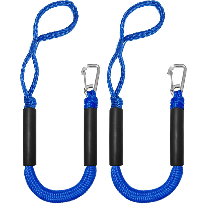 Bungee Dock Lines - Boat Ropes for Docking with 316 Stainless Clips, Built in Snubber,Dock Mooring Lines Rope | Docking Accessories & Boating Gifts for Men (Blue, 2 feet to 2.6 feet) Blue