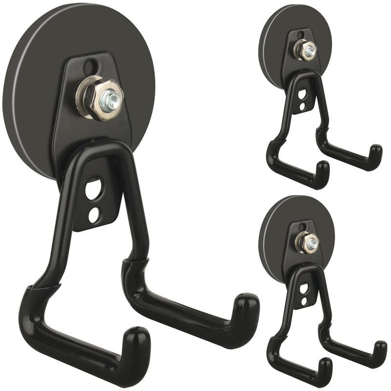 ULIBERMAGNET New Upgraded Large Magnetic Hooks,Strong Heavy Duty Magnet Hooks for Power Drill,Broom,Garden Tools, Pegboard, Garage, Workshop,Hardware, 3 Pack Magnet Storage Holder for Hanging(Black) V1 PRO 2.59" Medium L Black 3PC