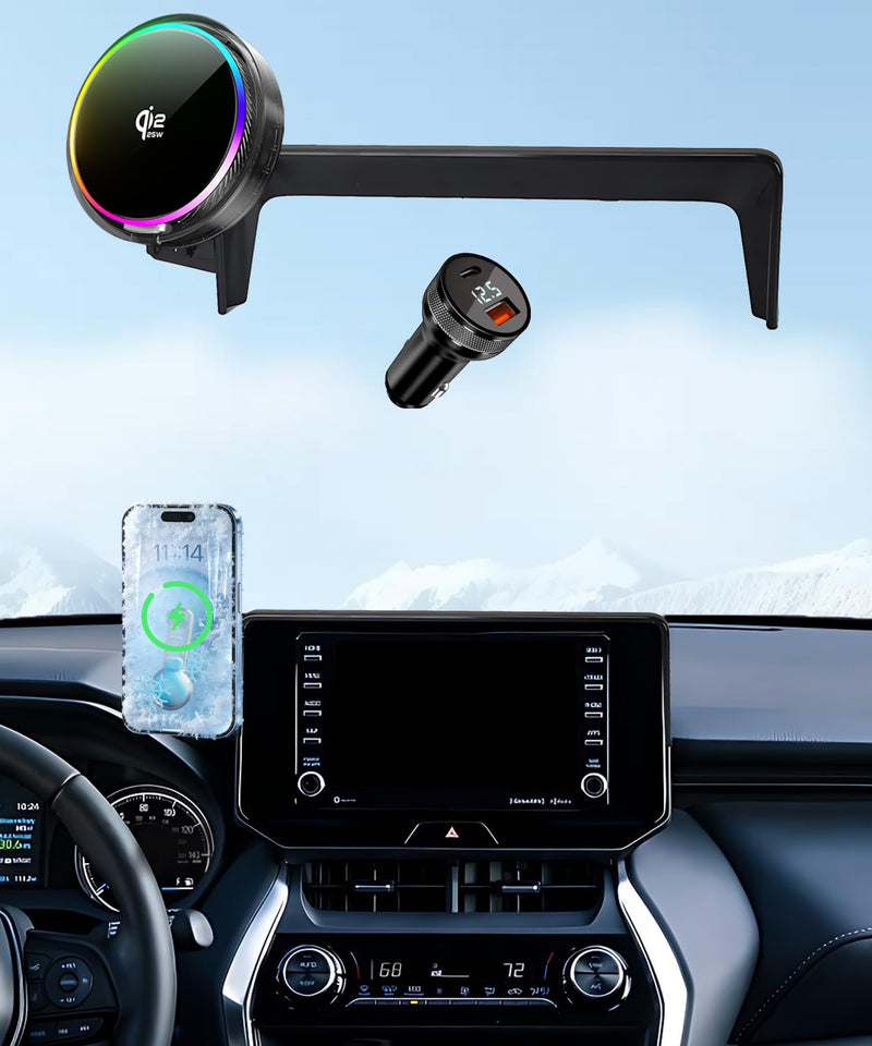 25W Car Mount Charger for Toyota Venza 2021-2024 8-Inch Screen | 2021-2024 Toyota Venza Qi2.2 25W MagSafe Fast Charging Cell Phone Holder Accessories,with Cooling Fan＆54W Fast Adapter,8" for 2021-2024 Toyota Venza(8 Inch)