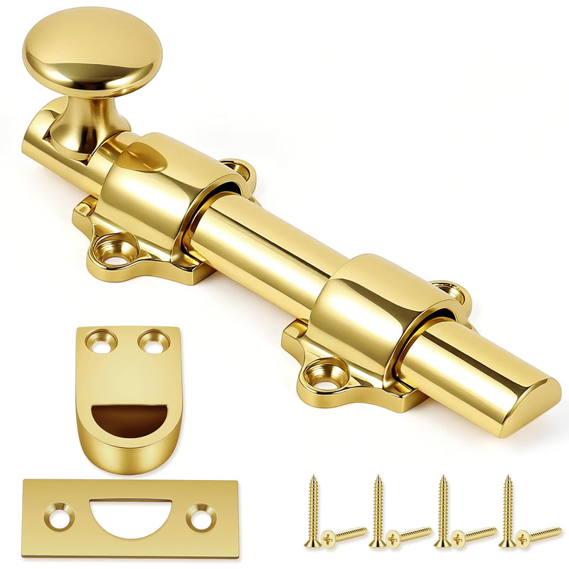 Tandefio 4" Cane Bolt for Gate Heavy Duty Solid Brass Slide Dutch Door Bolt Latch Polished Brass Hardware Locks Attic Latch for Dutch Sliding Barn Door Wooden Fence Metal Gate 4 Inch