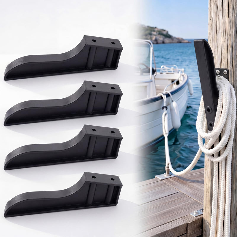 Jenaai 4 Pack Nylon Dock Line Hook, Heavy Duty Docks Piling Line Holder Hook for Boat Docks Lines Accessories UV Resistant Saltwater Resistant Dock Hooks for Marine Boat Kayak Rope Storage Black