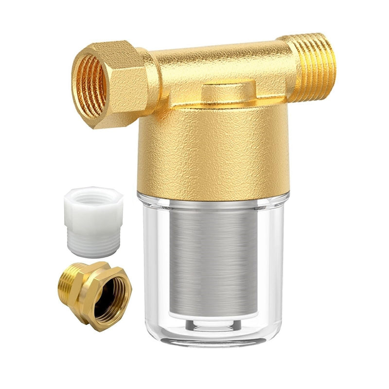 XZ03 Reusable Brass Sediment Filter, 40 Micron Washer Water Filter System, for Washing Machine, Heater, Camping, Protecting Appliances, Reduces Clothes Yellowing, Anti Scale Shower Filter