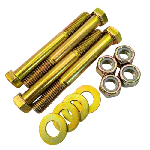 1/2"-13 x 4 Grade 8 Hex Bolts (4-Pack) with Flat Washers & Nylon Lock Nuts – SAE J429 Coarse Thread Heavy-Duty Bolts for Automotive, Machinery & Construction 4.0"