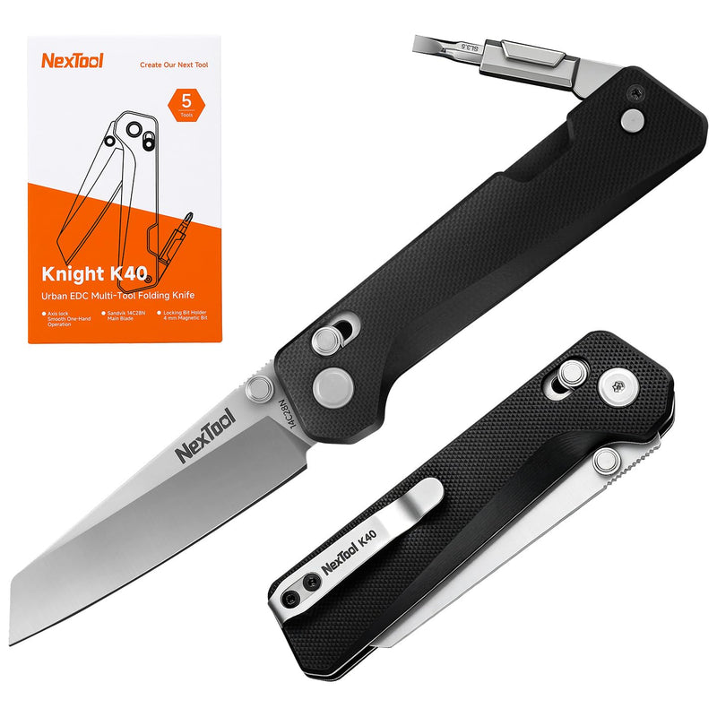 NEXTOOL Knight K40 Folding Pocket Knife,EDC Multitool with 3" 14C28N Steel Blade and G10 Handle,Axis Lock,Bits Adjustable 180°,Multi tool knife for Cmping,Hiking,Survival,Gifts for Men Pocket Size