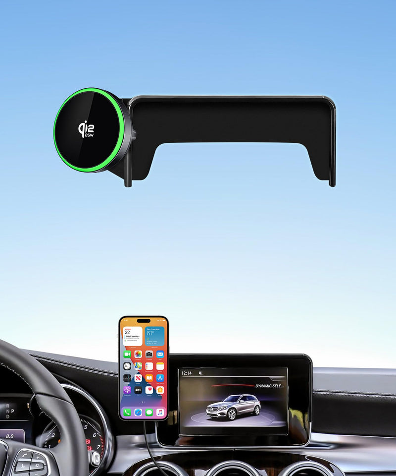 Qi2.2 25W Wireless Charger Car Phone Mount for Mercedes-Benz GLC 2016-2019 | C-Class 2015-2018, 7" Screen Magsafe Magnetic Accessories Fast Charging Cell Phone Holder Clip Compatible with iPhone Android