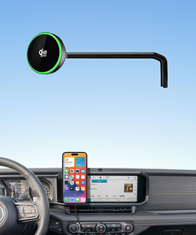 Qi2.2 25W Wireless Charger Car Phone Mount for Jeep Wrangler/4xe 2024-2026 | Gladiator 12.3" Screen Magsafe Accessories Fast Charging Magnetic Cell Phone Holder Clip Compatible with iPhone, GPS Bracket