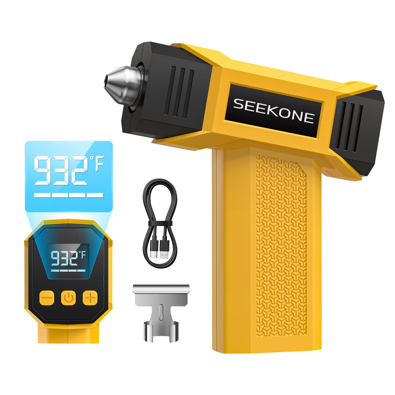 SEEKONE 7.2V Cordless Mini Heat Gun with Variable Temperature 212-932℉, 5000mAH Hot Air Gun with USB Charge, LCD Display and Memory Function, Reflector Nozzle for 3D Printing, Crafts and Shrink Tube