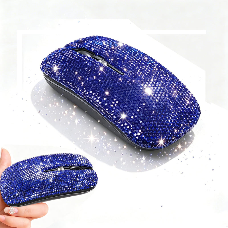 Wireless Mouse Bluetooth,Cute Bling Crystal Rhinestone Blue Rechargeable Silent Slim Dual Mode Portable USB Mouse for Laptop PC Computer MacBook Office Travel,Gift for Teen Girl Women Mother Her