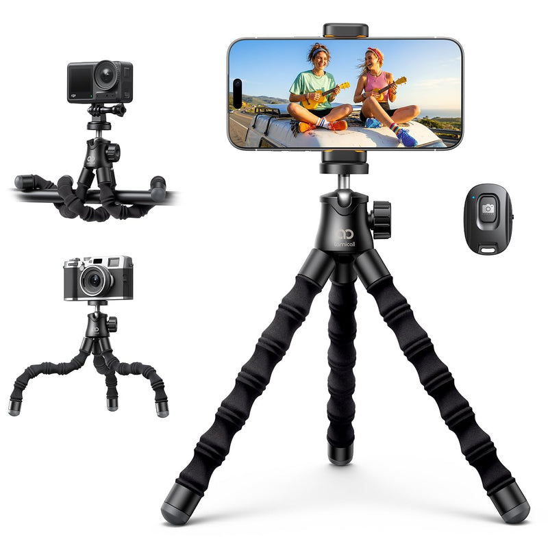 Lamicall Tripod for iPhone with Wireless Remote for iPhone Gopro Camera | Ultra-Stable, Mini Flexible Phone Stand for Recording with 1/4'' Screw, Cold Shoe for Pocket 3/4 fit Travel Content Creation 11.2inches
