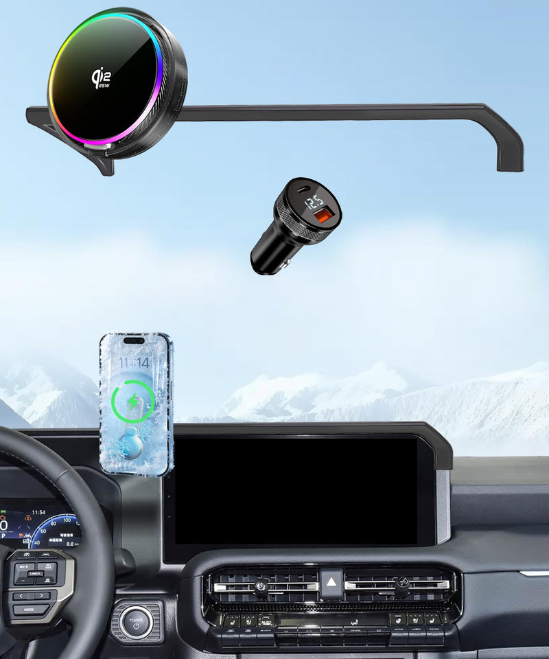 25W Car Mount Charger for Toyota Land Cruiser LC250 8/12.3-Inch | 2024-2026 Toyota Land Cruiser LC250 Qi2.2 25W MagSafe Fast Charging Cell Phone Holder Accessories,with Cooling Fan