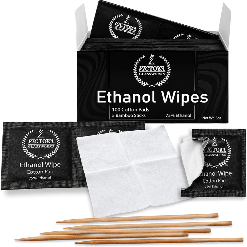 Victory Glassworks™ Ethanol Wipes, 75% Ethanol, 60mm x 60mm Cotton Cleaning Cloths, 100 Pack (100)