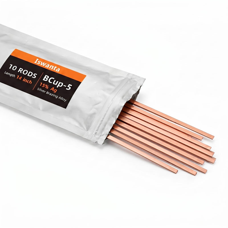 BCuP-5 15% Silver Brazing Rods, 10 Flat Sticks 0.050" x 1/8" x 14" for Copper Tube Brazing in HVAC, Air Conditioning, Refrigeration and Cold Storage, Flux Required for Brass 10PCS,BCup-5,15% Silver Length-14 Inch