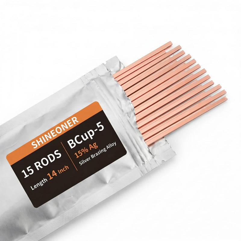 BCuP-5 15% Silver Brazing Rod, 15 PCS Flat 0.050" x 1/8" x 14", HVAC Copper Tube Repair for Air Conditioning, Refrigeration & Cold Storage, Flux Required for Brass 15 PCS - 14 Inch