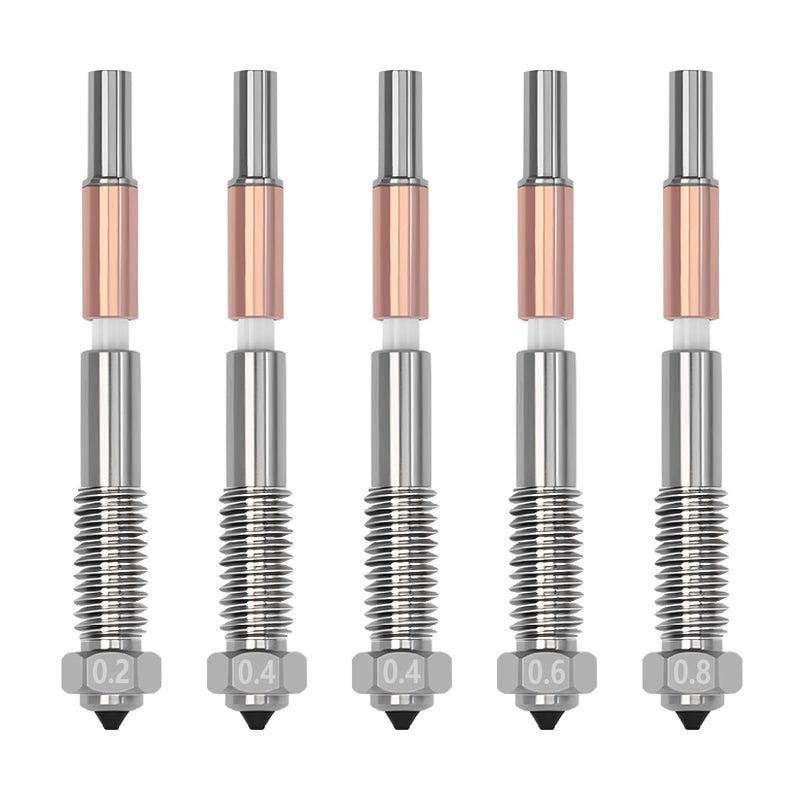 5PCS Bimetallic Quick-Swap Nozzle 0.2/0.4/0.6/0.8mm for QIDI Plus 4, Ceramic Throat Tube Copper Alloy Hardened Steel Integrated Nozzle High Temperature Resistant for QIDI Plus 4 3D Printer 5PCS Muilt Size Nozzle