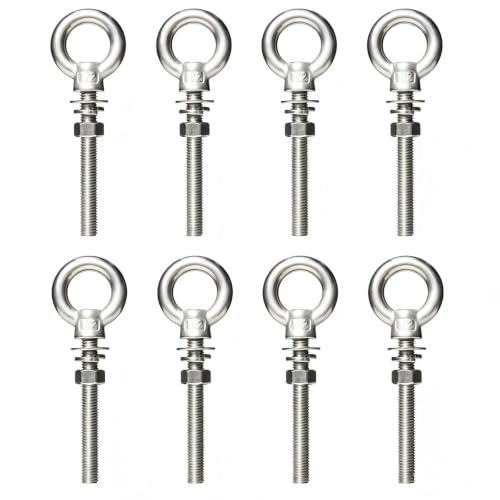 8 Pack 1/2"-13 x 4 Eye Bolts with Nuts- 304 Stainless Steel 1/2"-13 x 4" 8