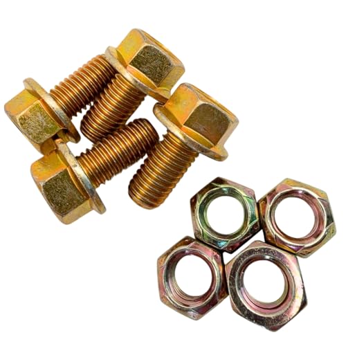 1/2"-13 x 1 Grade 8 Flange Bolts (4-Pack) – Heavy-Duty Hex Flange Bolts Includes Prevailing Torque All-Metal Lock Nuts – High-Strength SAE J429/J995 Anti-Vibration 1.0" Coarse Thread 1" Bolts and Nuts