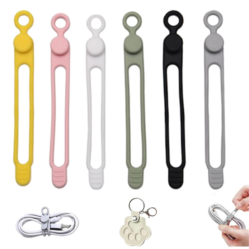 6 Pcs Cable Management Travel Essentials Zip Ties,Silicone Material | Cord Organizer Office Desk Accessories Vacation Essentials，Suitable for Storing Data Cables, Headphone Cables, Wires 6