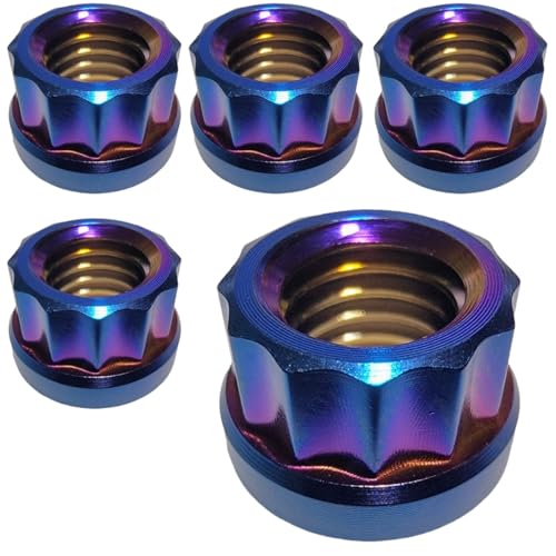 Titanium Flange Nuts, Lightweight Corrosion Resistant Fasteners for Automotive & Industrial Use (Burnt Blue, M12x1.25) Burnt Blue