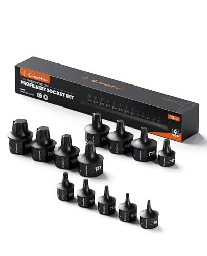 Crosstar 13Piece Impact Torx Bit Socket Set,1/4"&3/8" Drive,T8-T60,S2 Steel 13Pcs Set