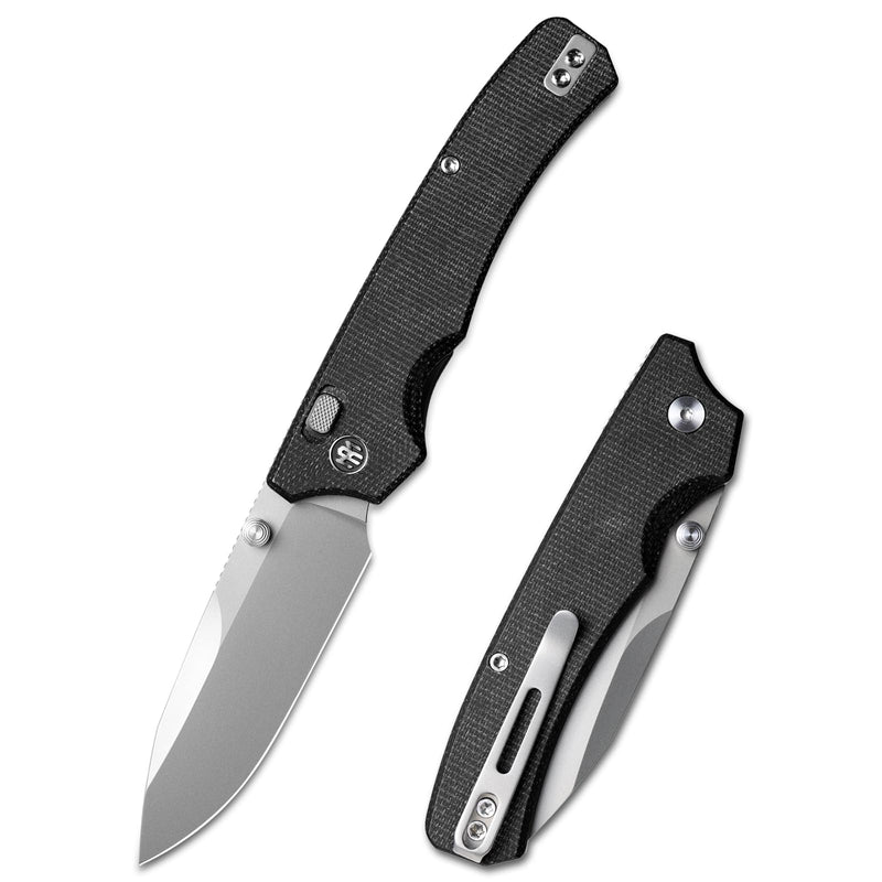 REMETTE PeakWD107- EDC Pocket Knife, 3.55’’ 14C28N Steel Rose Gold Blade, Liner Lock Micarta Handle - Lightweight Folding knives with Clip for Men & Women Hiking Outdoor (Silver) Silver