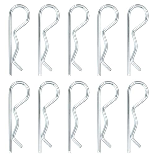 10 Pcs R Clips 6mm x 120mm, Zinc Plated Spring Steel – Heavy Duty Hair Pin Cotter Pin for Farm, Trailer, Tractor, Heavy Equipment, Construction Machinery – Silver
