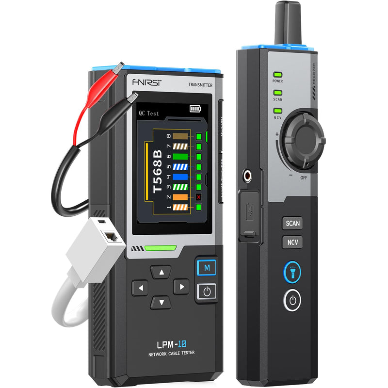 FNIRSI LPM-10A Ethernet Tester, Network Cable Tester Kit for CAT5 CAT6 RJ11 RJ45, Wire Tracer & Cable Toner, PoE/NCV/Length Test, Rechargeable Ethernet Cable Tester