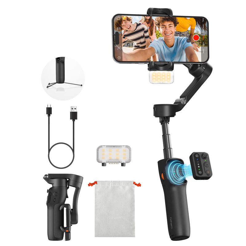 hohem iSteady X3 3-Axis Gimbal Stabilizer for iPhone & Android, Black | Detachable Remote, iSteady 8.0 Anti-Shake, Tripod & Extendable Rod, Magnetic Fill Light, AI Tracking, Foldable 0.93lb Design iSteady X3 Black