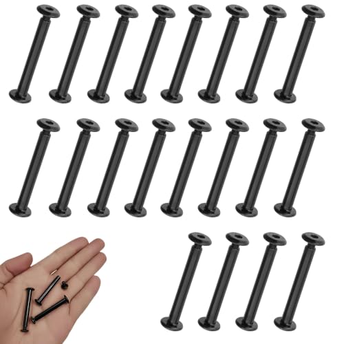20 Sets M4 x 35mm Binding Post Screws, 304 Stainless Steel Black Oxide Screw Rivets with Hex Cap Nuts for Leather Craft, Furniture Repair, Bookbinding – Black