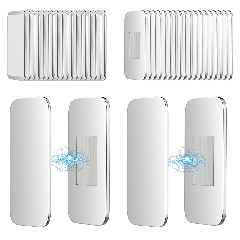 20 Pack No Drill Magnetic Cabinet Catch, Jiayi Invisible Ultra Thin Drawer Magnets, Stainless Steel Magnet Latch with Strong Adhesive for Quiet Closure, Bathroom Vanities, Desks, Closets, French Doors Silver 20