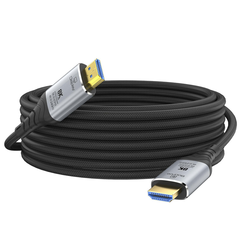Fiber Optic HDMI Cable 50FT, 8K Long HDMI 2.1 Cable, 48Gbps Ultra High Speed Braided 8K@60Hz 4K@120Hz, Dynamic HDR, eARC, HDCP 2.2&2.3, 3D, for PS5, Xbox, HDTV, Laptop, Monitor 50 feet