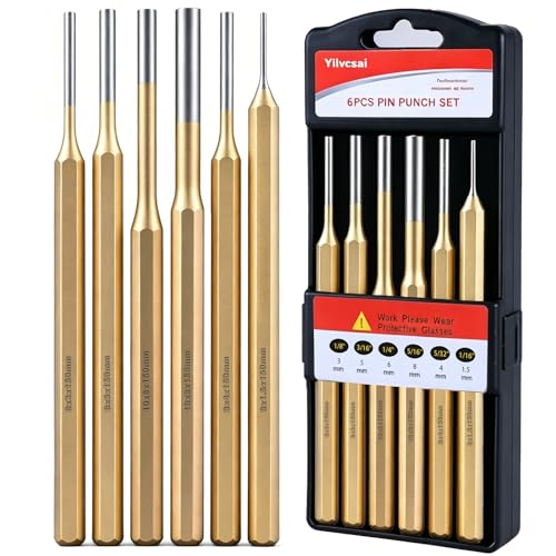 6 Piece Pin Punch Set,1/16 to 5/16 Inches Long Pin Set,Cr-Mo Steel for Mechanics and Crafting(6 Piece Punch Set) 6 Piece Punch Set