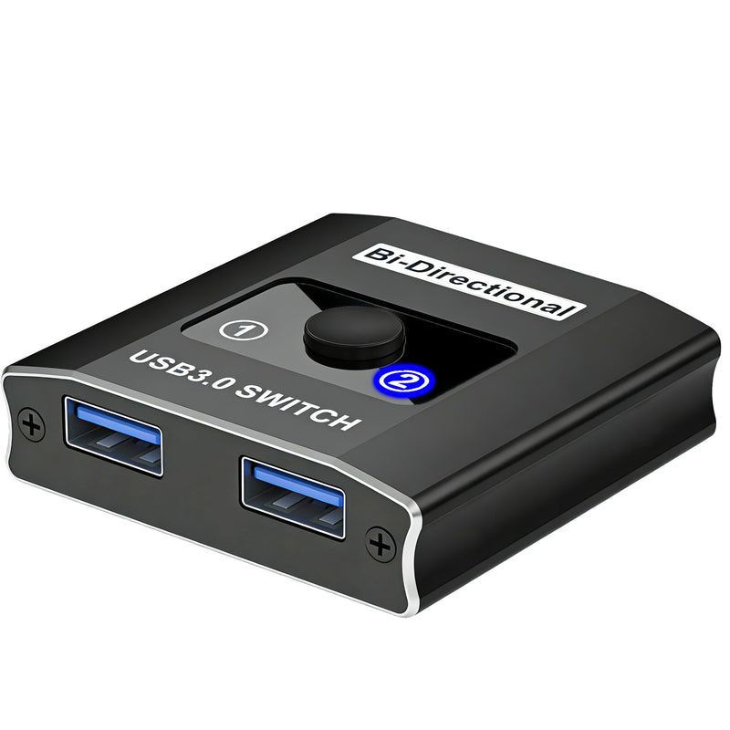 USB 3.0 Switch, Bi-Directional USB Switch 1 in 2 Out/ 2 in 1 Out, Aluminum USB Switcher 2 Computers Share USB Devices for Printer, Keyboard, Scanner, Mouse, Compatible with Win/Mac/Linux USB Switch Only
