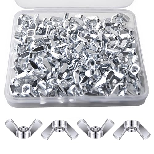 100 Pcs 3/8"-16 Wing Nuts, Carbon Steel Butterfly Nuts, Hand Twist Fasteners Hardware for Hurricane Shutters, Machinery, Furniture & DIY Projects, Silver
