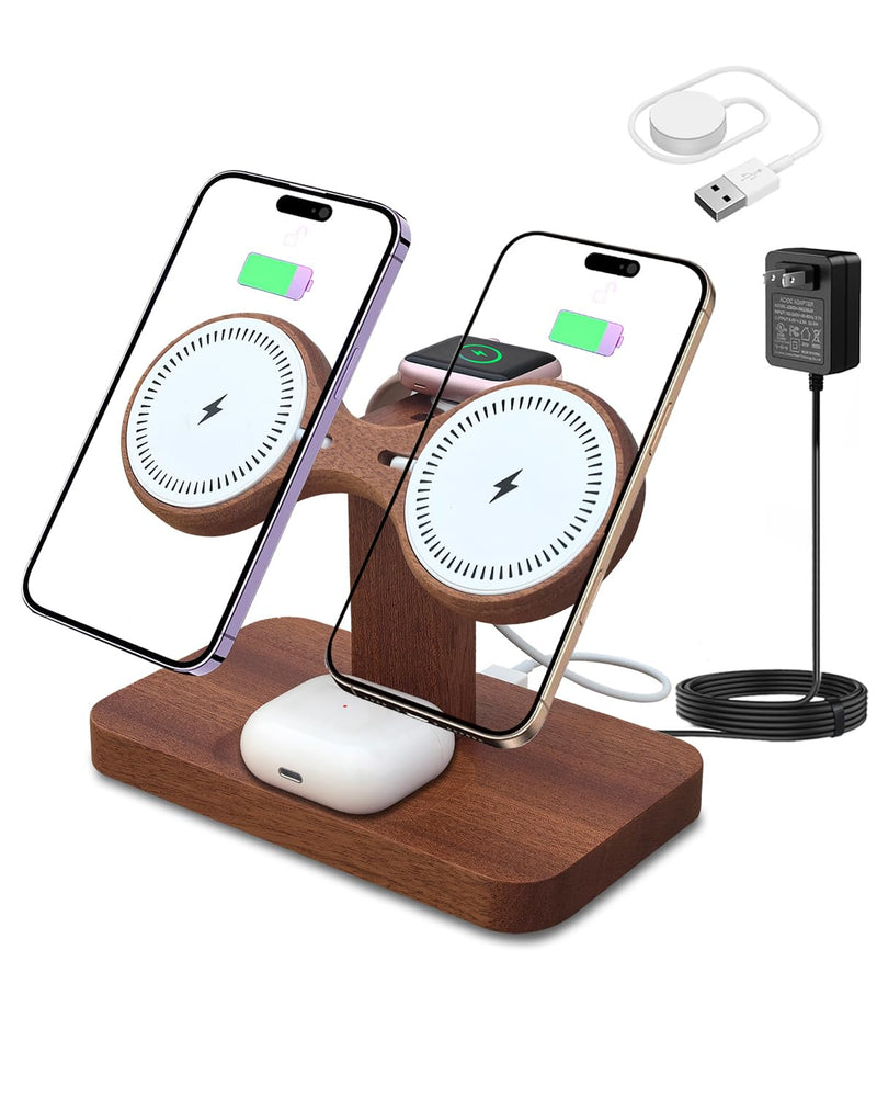 3 in 1 Wireless Charging Station for Apple Devices 24W Dual Phone Charging Station for 2 iPhone 17 16 15 14 13 12 Series iWatch 11 10 9 8 7 6 5 4 AirPod Magnetic Wireless Phone Charger Stand With Apple watch charger