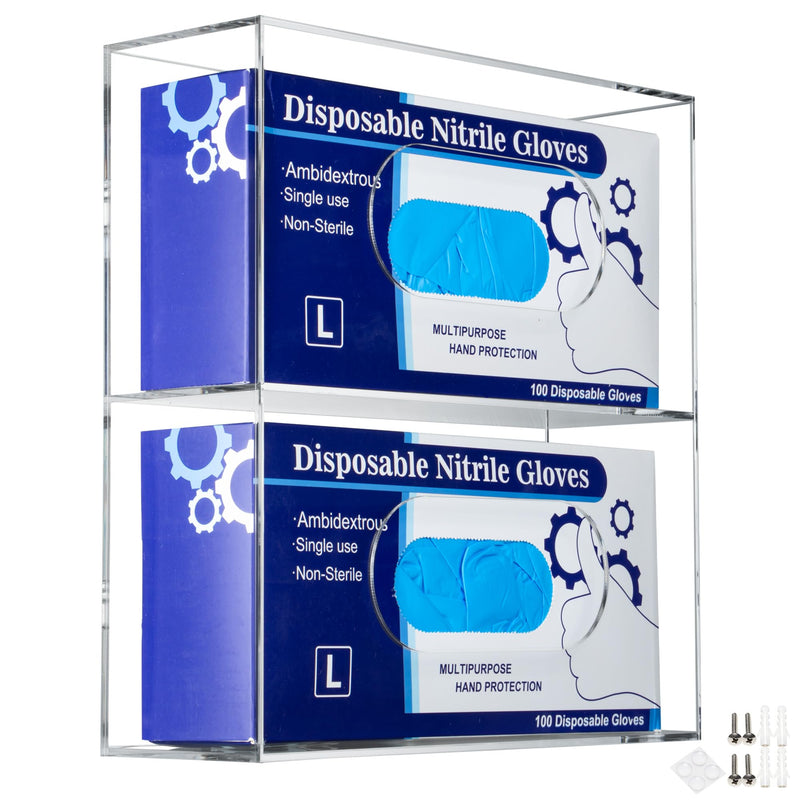 SEANADO Glove Box Holder Wall Mount Glove Dispenser - 2-Compartment Disposable Glove Holder Organizer for Medical, Kitchen Latex Glove Box Organizer 10 x 10.63 x 3.54 Inches