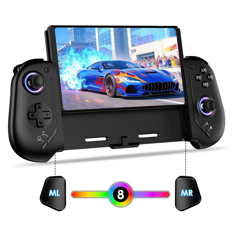 Moonag Switch Controllers Compatible with Nintendo Switch/OLED, Hall Effect One-Piece Controllers with 6-Axis Gyro, Motion Control, Wake-up, Dual Vibration, Turbo, 1000mAh Battery, Black