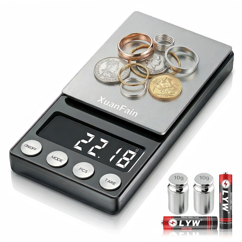 Digital Coin Scale, 500g x 0.01g Gram Scale for Jewelry and Gold, Precision Pocket Jewelry Scale for Coin Collectors & Bank Tellers, with Calibration Weight