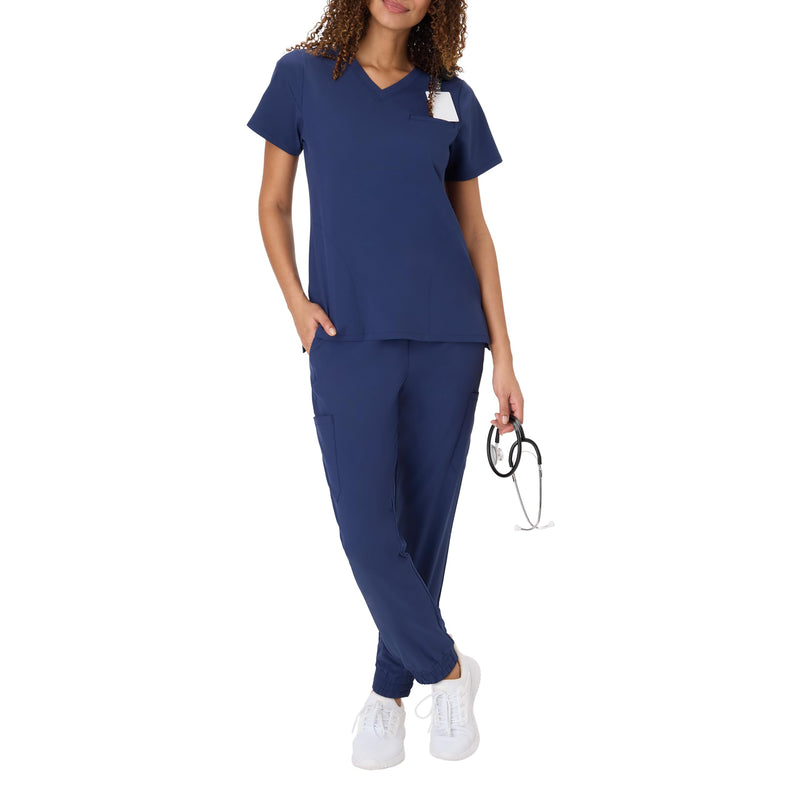 Hanes Women's Scrubs Set, Medical Scrubs With Pockets, Moisture-wicking Healthcare Clothing for Women Medium Athletic Navy