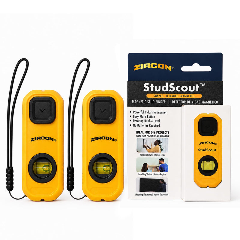 Zircon® StudScout™ Magnetic Stud Finder Wall Scanner 2-Pack, Battery-Free Wall Stud Locator with Built-in Level, Marking Button, Magnet and Lanyard for Wood and Metal Studs Behind Drywall