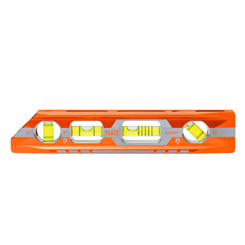 Klein Tools 935RBP 8-Inch Pitch Vial Torpedo Level with Magnetic Track, Vials Read 0/45/90 and Pitch in 1/8-Inch Increments, Level For Electricians, Construction, Plumbing, and Inspections