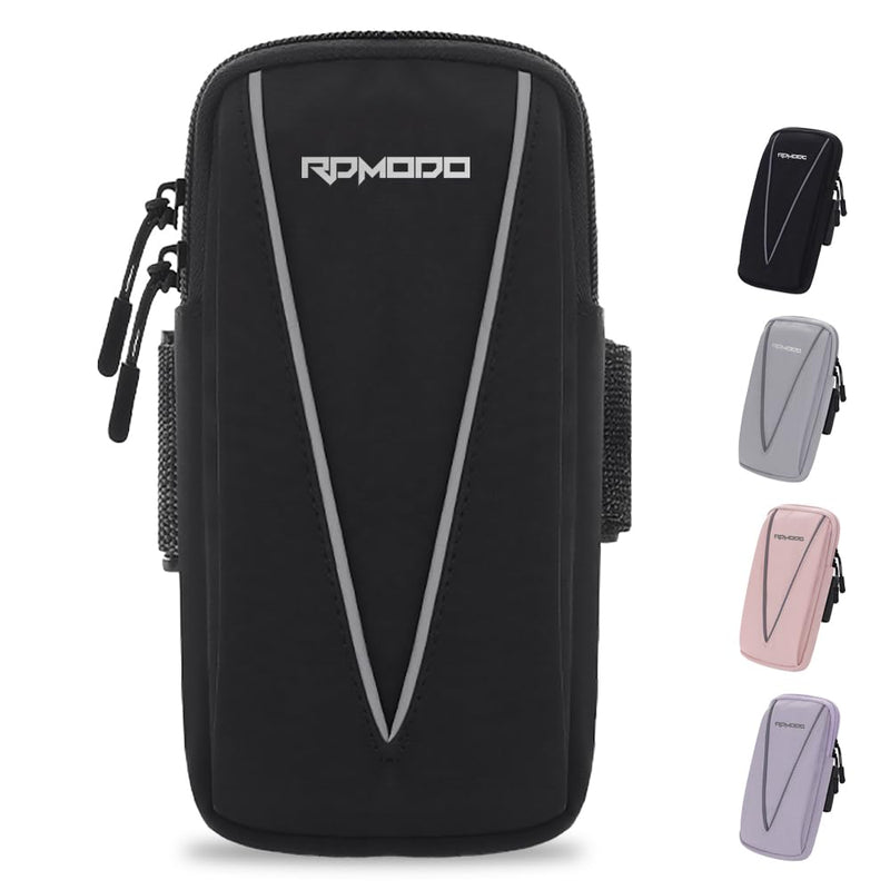 Phone Holder for Running Women Men, Large Capacity Armband 7.5” Blk | Water Resistant Phone Arm Bands for Running Walking, Adjustable Cell Phone Holder for iPhone 17 16 15 Samsung Galaxy S26 S25 01 - Black